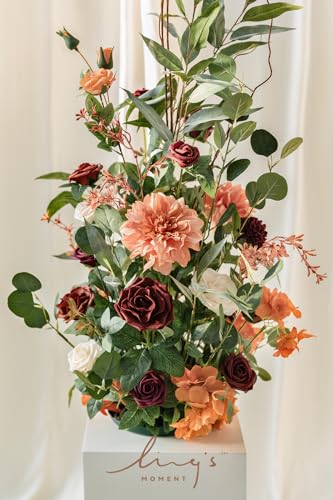 Silky Flower Store Tall Artificial Flower Arrangement, Sunset Terracotta Wedding Arch Decor, Free Standing Faux Floral Pair, 41in 3 3 Product: Ling's Moment 41" Tall Fall Free Standing Artificial Flowers Arrangements 2 pcs Wedding Arch Altar Stage Decorations Sunset Terracotta For Ceremony Reception Church Backdrop Outdoor Aisle Floral Party