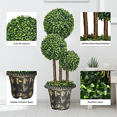 Silky Flower Store Artificial Boxwood Topiary Tree, Triple Ball Faux Greenery, Cement Filled Pot, Indoor Outdoor 3 Ft 13 13 Product: Goplus 3 Ft Artificial Boxwood Topiary Tree, Fake Greenery Plants Triple Ball Tree, Leaves & Cement-Filled Plastic Flower Pot Decorative Trees for Home, Office, Indoor and Outdoor Use