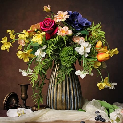 Product: WAKISAKI Artificial Faux Flowers in Vase, Silk Flower Arrangement Artificial Floral Centerpiece, Table Centerpieces for Dining Room Home Decor Valentine's Day Gift (Spring)