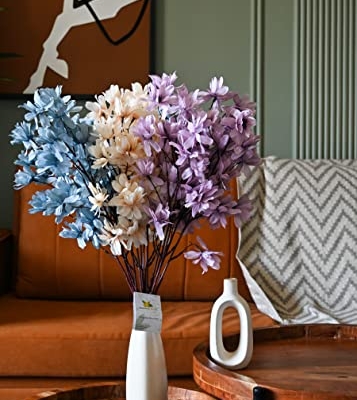 Silky Flower Store Artificial Magnolia Kobus Flower Bunch, Off White Blue Purple, Faux Floral Arrangement, 3 Bunch Set, 20.5cm 7 7 Product: Blooming Floret Artificial Magnolia Kobus Natural Looking Flower Bunch for Home and Office Décor/Gift (Off White + Blue + Purple), Artificial Flora