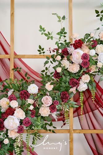 Silky Flower Store Spring Flower Garland, Wedding Arch Flowers, Eucalyptus Rose Artificial Floral Garland, Mantle Table Decor, Marsala, 9FT 2 2 Product: Ling's Moment 9FT Spring Flower Garland - Wedding Arch Flowers, Eucalyptus & Rose, Artificial Floral Garland for Mantle - Sweetheart Table Decor for Reception, Backdrop Decorations, Marsala