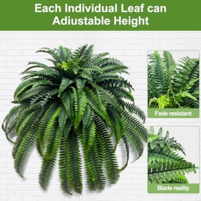 Silky Flower Store Artificial Boston Fern Plant, 128 Stems Faux Fern, Indoor Outdoor Hanging Greenery, 62” 9 9 Product: 128 Stems Faux Boston Fern - 62” Artificial Plants for Indoor & Outdoor Decoration
