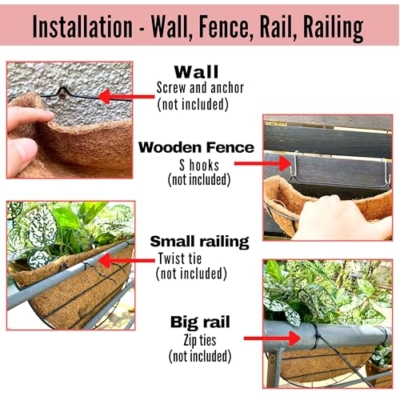 Product: LaLaGreen Large Wall Flower Baskets, 6 Pack, 16 Inch Rail Planter for Outdoor Plants, Metal Wire Plants Holders with Coco Liner Outside Fence Balcony Garden Pots Railings Hanging Deck Porch Decor