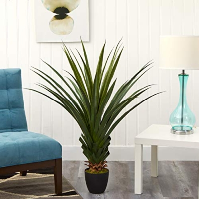 Silky Flower Store Artificial Agave Plant, Nearly Natural Spiked Green Faux Decor, 4' 8 8 Product: Nearly Natural 4' Spiked Agave Plant, Green