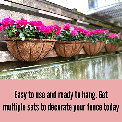Product: LaLaGreen Large Wall Flower Baskets, 6 Pack, 16 Inch Rail Planter for Outdoor Plants, Metal Wire Plants Holders with Coco Liner Outside Fence Balcony Garden Pots Railings Hanging Deck Porch Decor