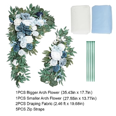 Product: Emivery Wedding Arch Flowers Kit (Pack of 4) Dusty Blue Flower Arrangement with 2pcs Draping Fabric Artificial Flower Swag for Wedding Ceremony Reception Backdrop Decorations