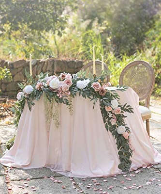 Silky Flower Store Spring Flower Garland, Wedding Arch Eucalyptus Rose Dusty Rose, 9FT 10 10 Product: Ling's Moment 9FT Spring Flower Garland for Backdrop Decorations - Wedding Arch Flowers, Eucalyptus & Rose, Artificial Floral Garland for Mantle - Sweetheart Table Decor for Reception, Dusty Rose