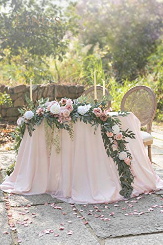 Silky Flower Store Spring Flower Garland, Wedding Arch Eucalyptus Rose Dusty Rose, 9FT 4 4 Product: Ling's Moment 9FT Spring Flower Garland for Backdrop Decorations - Wedding Arch Flowers, Eucalyptus & Rose, Artificial Floral Garland for Mantle - Sweetheart Table Decor for Reception, Dusty Rose