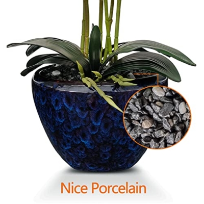 Product: Faux Orchids Artificial Flowers with Porcelain Vase Large Fake Silk Orchids in Vase Indoor Dining Table Office Desk Decor