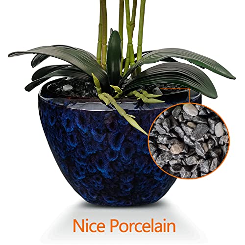 Product: Faux Orchids Artificial Flowers with Porcelain Vase Large Fake Silk Orchids in Vase Indoor Dining Table Office Desk Decor