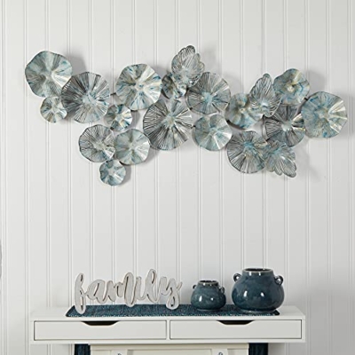 Silky Flower Store Coastal Floral Metal Wall Art Decor, Silver Blue Brown, 5ft x 2ft 5 5 Product: Nearly Natural 5ft. x 2ft. Coastal Floral Metal Montage Wall Art Decor,Silver