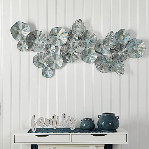 Silky Flower Store Coastal Floral Metal Wall Art Decor, Silver Blue Brown, 5ft x 2ft 2 2 Product: Nearly Natural 5ft. x 2ft. Coastal Floral Metal Montage Wall Art Decor,Silver