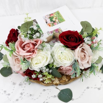 Product: HOMENERGY Set of 4 Bridesmaid Bouquets for Wedding - 7 Inch Artificial Flowers Bouquets for Ceremony Anniversary Centerpieces Decorations - Burgundy & Blush