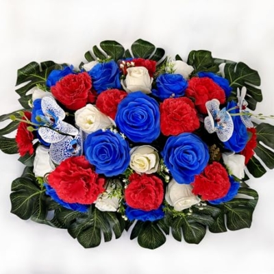 Silky Flower Store Artificial Cemetery Flowers Headstone Flower Saddle, Memorial Grave Decorations Vibrant Roses Carnation, 35 Flowers 2 Butterflies, 32.5cm 11 11 Product: Saxili Artificial Cemetery Flowers - Headstone Flower Saddle -Memorial Day Flower for Grave Decorations - Realistic Vibrant Roses Carnation