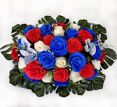 Silky Flower Store Artificial Cemetery Flowers Headstone Flower Saddle, Memorial Grave Decorations Vibrant Roses Carnation, 35 Flowers 2 Butterflies, 32.5cm 2 2 Product: Saxili Artificial Cemetery Flowers - Headstone Flower Saddle -Memorial Day Flower for Grave Decorations - Realistic Vibrant Roses Carnation