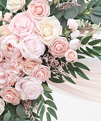 Product: Floroom Arch Flowers with Drapes Kit (Pack of 4) - 2pcs Artificial Blush Pink Floral Swag Arrangement with 2pcs Draping Fabric for Wedding Ceremony Arbor and Reception Backdrop Decoration