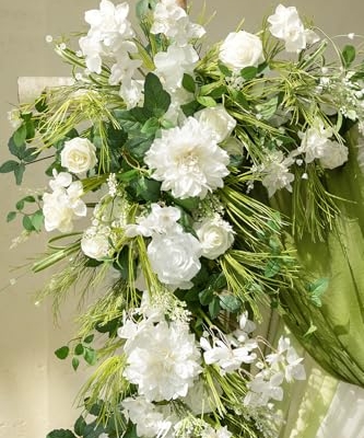 Silky Flower Store Wedding Arch Flowers with Sheer Drapes Kit, Artificial White Green Floral Arrangements, 5 Piece Set, 32.5cm 9 9 Product: Ling's Moment Deluxe Wedding Arch Flowers with Sheer Drapes Kit - Artificial White and Green Floral Arrangements for Ceremony Backdrop, Arbor Decor, 5-Piece Set (2 Flower Stems + 3 Hanging Drapes)