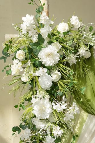 Silky Flower Store Wedding Arch Flowers with Sheer Drapes Kit, Artificial White Green Floral Arrangements, 5 Piece Set, 32.5cm 2 2 Product: Ling's Moment Deluxe Wedding Arch Flowers with Sheer Drapes Kit - Artificial White and Green Floral Arrangements for Ceremony Backdrop, Arbor Decor, 5-Piece Set (2 Flower Stems + 3 Hanging Drapes)
