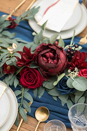 Silky Flower Store Eucalyptus Rose Garland, Burgundy Navy Sweetheart Table Decor, 6FT 3 3 Product: Ling's Moment Flower Garland - 6FT Eucalyptus & Rose - Sweetheart Table Decor for Wedding Reception, Artificial Floral Garland for Mantle, Thanksgiving, Christmas Decoration, Burgundy & Navy