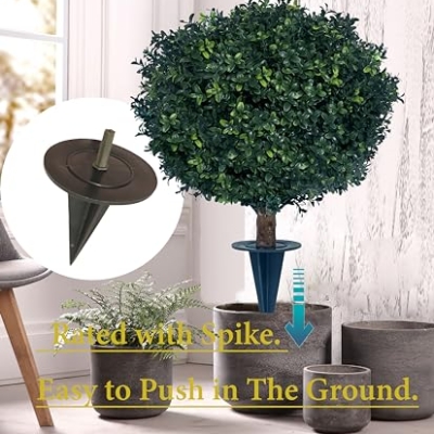 Product: kyesyes Artificial Boxwood Ball Bush 27" Tree UV Resistance Rated with Spike. Easy to Push in The Ground.Plant Looks Great in a Planter Anywhere. Indoor/Outdoor Decor 2 Pack