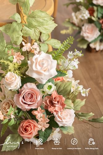 Silky Flower Store Standing Artificial Flower Arrangements, Blush Pink Wedding Aisle Decor, 4pc Faux Floral Centerpieces, 17.5in 3 3 Product: Ling's Moment 17.5" Tall Standing Artificial Flowers Arrangements 4pcs Fall Wedding Aisle Runner Chair Decorations Blush & Pink Centerpieces for Ceremony Reception Rose Floral Party Outdoor