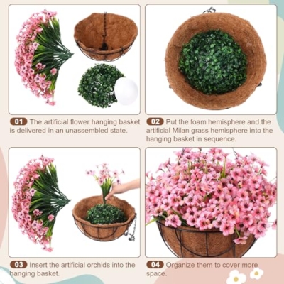 Silky Flower Store Artificial Hanging Flower Basket, Faux Orchid Arrangement Pink, 2 Pack, Decorative Spring Hanging Planters, 32.5cm 8 8 Product: Beeveer Artificial Spring Hanging Flowers in Basket for Home Decoration Faux Orchid Arrangement Porch Plants Coconut Lining Basket for Autumn Courtyard Decor(Pink, 2 Pack)