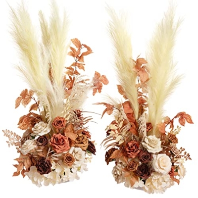 Product: Ling's Moment 41" Tall Fall Free Standing Artificial Flowers Arrangements 2 pcs Wedding Arch Altar Stage Decorations Rust Sepia For Ceremony Reception Rose Fake Floral Party Outdoor Centerpieces Decor