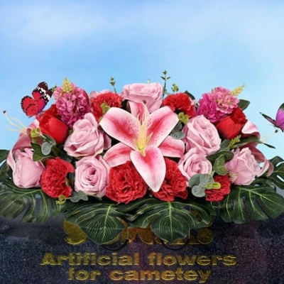 Silky Flower Store Artificial Cemetery Flower Saddle, Pink Rose Lily Red Carnation Tulip, Memorial Grave Vase, Butterflies, 32.5cm 11 11 Product: SUHOOKOO Handmade Cemetery Flowers for Grave Decor, Artificial Headstone Flower Saddle, Bright and Colorfast,Easy Fit, Tombstone Silk Pink Rose Lily/Red Carnation Tulip, 2 lovely butterflies included