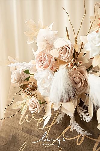 Silky Flower Store Faux Floral Wedding Welcome Sign Garland, White Beige Artificial Flowers, Reusable Decor, 20x10in 2 2 Product: Ling's Moment Fall Wedding Floral Swag Welcome Sign Artificial Flowers Backdrop Garland White Beige for Ceremony Reception Door Wall Easel Home Decoration Entryway Faux Outdoor Board Head Table Decor