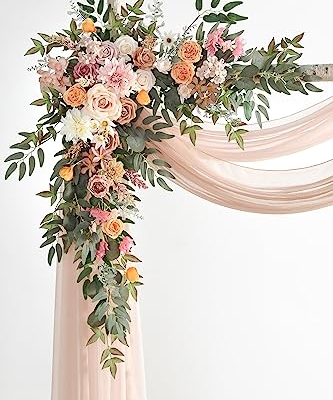 Product: Serra Flora Wedding Arch Flowers with Drapes Kit (Pack of 4) 2pcs Artificial Floral Swag Arrangement with 2pcs Draping Fabric for Ceremony Reception Arbor Backdrop Decorations