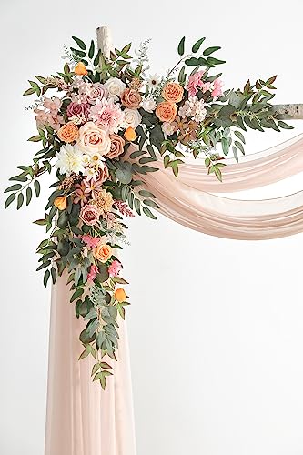 Product: Serra Flora Wedding Arch Flowers with Drapes Kit (Pack of 4) 2pcs Artificial Floral Swag Arrangement with 2pcs Draping Fabric for Ceremony Reception Arbor Backdrop Decorations