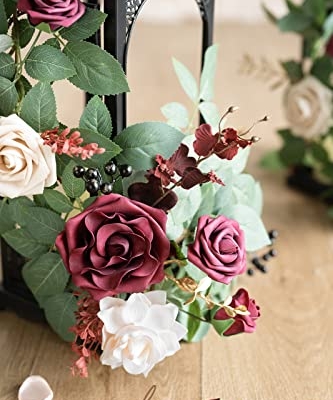 Silky Flower Store Artificial Flower Garland Marsala Blush, 6 Pack 2ft Faux Floral Wreaths, 12ft Joinable Centerpieces, 2ft 7 7 Product: Ling's Moment 6Pack 2ft Artificial Flowers Garland Marsala & Blush Lantern Flower Centerpieces Burgundy Wedding Aisle Decor Chair Flowers Arch Floral for Signs DIY Table Wall Window Cake Decoration