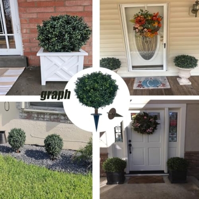 Product: kyesyes Artificial Boxwood Ball Bush 27" Tree UV Resistance Rated with Spike. Easy to Push in The Ground.Plant Looks Great in a Planter Anywhere. Indoor/Outdoor Decor 2 Pack