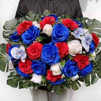 Silky Flower Store Artificial Cemetery Flowers Headstone Flower Saddle, Memorial Grave Decorations Vibrant Roses Carnation, 35 Flowers 2 Butterflies, 32.5cm 17 17 Product: Saxili Artificial Cemetery Flowers - Headstone Flower Saddle -Memorial Day Flower for Grave Decorations - Realistic Vibrant Roses Carnation