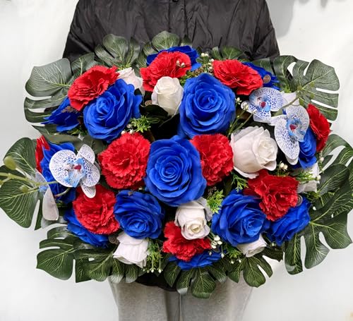 Silky Flower Store Artificial Cemetery Flowers Headstone Flower Saddle, Memorial Grave Decorations Vibrant Roses Carnation, 35 Flowers 2 Butterflies, 32.5cm 8 8 Product: Saxili Artificial Cemetery Flowers - Headstone Flower Saddle -Memorial Day Flower for Grave Decorations - Realistic Vibrant Roses Carnation