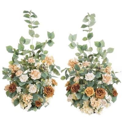 Product: Ling’s Moment 41.0"Tall Free-standing Wedding Aisle Artificial Flowers for Ceremony Decor, 2PCS Apricot & Peach Walkway Fake Floral Chair Markers, Faux Rose Altar Arch Arrangement decorations Outdoor