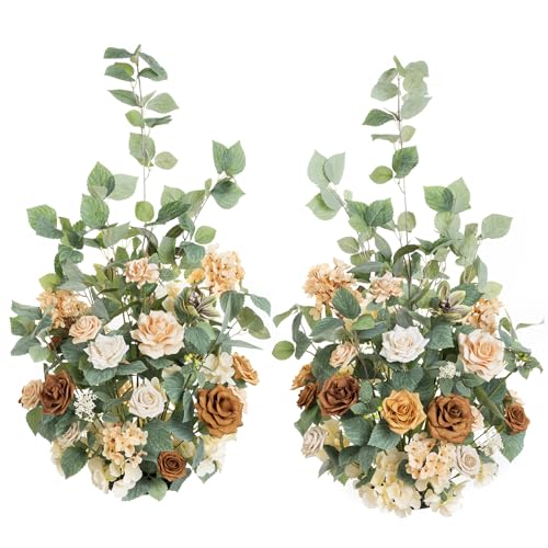 Product: Ling’s Moment 41.0"Tall Free-standing Wedding Aisle Artificial Flowers for Ceremony Decor, 2PCS Apricot & Peach Walkway Fake Floral Chair Markers, Faux Rose Altar Arch Arrangement decorations Outdoor