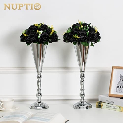Silky Flower Store Artificial Black Roses Bouquet, Black Hydrangea Faux Flowers, 6 Pcs, 15 Heads, Decorative Base, 20cm 7 7 Product: NUPTIO Black Roses Artificial Flowers Pcs of 6 Fake Flower Bouquet Black Hydrangea Flowers Artificial, 15 Heads Fake Roses with Base, Real Looking Black Artificial Flowers (Black)