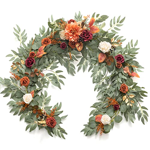 Ling's Moment Terracotta Flower Garland - 6FT Eucalyptus & Rose - Sweetheart Table Decor for Wedding Reception, Fall Artificial Floral Garland for Mantle, Christmas Decoration, Burnt Orange - Artificial Flower Arrangements Product: Ling's Moment Terracotta Flower Garland - 6FT Eucalyptus & Rose - Sweetheart Table Decor for Wedding Reception, Fall Artificial Floral Garland for Mantle, Christmas Decoration, Burnt Orange