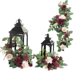 Product: Ling's Moment 6Pack 2ft Artificial Flowers Garland Marsala & Blush Lantern Flower Centerpieces Burgundy Wedding Aisle Decor Chair Flowers Arch Floral for Signs DIY Table Wall Window Cake Decoration