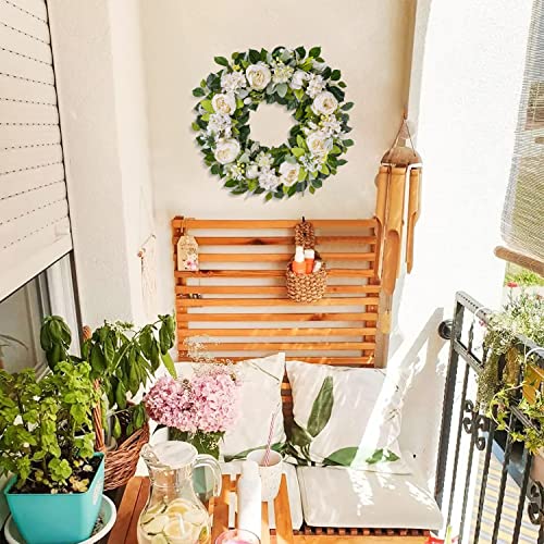 Silky Flower Store Artificial Peony Spring Wreath, Handmade White Blooming Flower Wreath, Front Door Decor, 22-24 inch 3 3 Product: TechKen Peony Spring Wreaths for Front Door Outside 22-24 inch Handmade Artificial Blooming Flower Wreath for Indoor Outdoor Wall Window Decorations Door Wreath