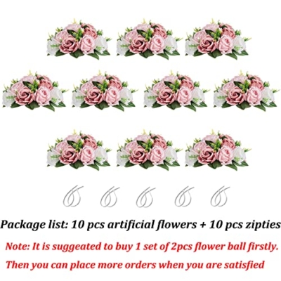 Product: BLOSMON Dusty Rose Flowers Centerpieces: 10 Pieces Pink Roses Artificial Flowers Balls for Wedding Dinning Table - Fake Silk Kissing Floral Arrangements for Home Party Event Decor