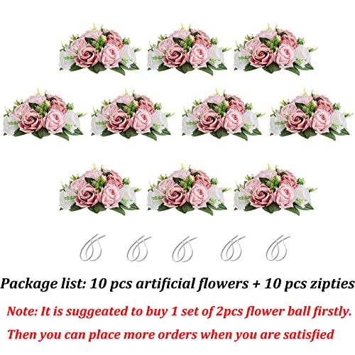 Product: BLOSMON Dusty Rose Flowers Centerpieces: 10 Pieces Pink Roses Artificial Flowers Balls for Wedding Dinning Table - Fake Silk Kissing Floral Arrangements for Home Party Event Decor