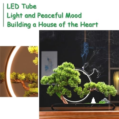 Product: Zen Artificial Tree with Lamp Rings, Realistic Simulation Bonsai, Welcome Pine Faux Potted with Backflow Incense, Artificial Bonsai for Home Office Garden Patio Farmhouse Decoration (Pines)