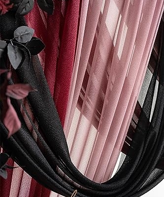 Silky Flower Store Wedding Arch Flowers Kit Black Burgundy Sheer Drapes, 5 Piece Faux Floral Backdrop Set, Reusable Event Decor, 32.5cm 10 10 Product: Ling's Moment Wedding Arch Flowers with Sheer Drapes Kit - Artificial Black and Burgundy Floral Arrangements for Ceremony Backdrop, Arbor Decor, 5-Piece Set (2 Flower Stems + 3 Hanging Drapes)