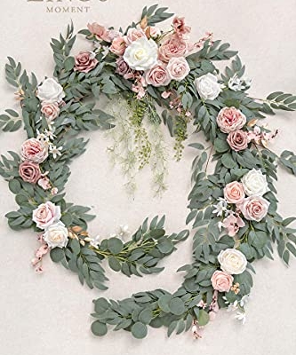 Silky Flower Store Spring Flower Garland, Wedding Arch Eucalyptus Rose Dusty Rose, 9FT 11 11 Product: Ling's Moment 9FT Spring Flower Garland for Backdrop Decorations - Wedding Arch Flowers, Eucalyptus & Rose, Artificial Floral Garland for Mantle - Sweetheart Table Decor for Reception, Dusty Rose