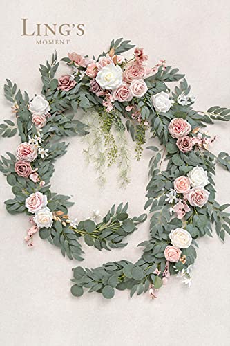 Silky Flower Store Spring Flower Garland, Wedding Arch Eucalyptus Rose Dusty Rose, 9FT 5 5 Product: Ling's Moment 9FT Spring Flower Garland for Backdrop Decorations - Wedding Arch Flowers, Eucalyptus & Rose, Artificial Floral Garland for Mantle - Sweetheart Table Decor for Reception, Dusty Rose