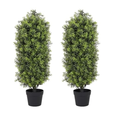 Product: Aoutyers 3ft Artificial Boxwood Topiary Trees Set of 2 - UV Resistant Faux Plants for Outdoor/Indoor, Fake Bushes and Shrubs for Front Porch, Planter, Patio - No Maintenance Curb Appeal Plants