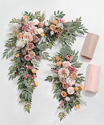 Product: Serra Flora Wedding Arch Flowers with Drapes Kit (Pack of 4) 2pcs Artificial Floral Swag Arrangement with 2pcs Draping Fabric for Ceremony Reception Arbor Backdrop Decorations