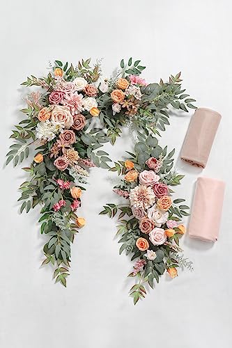 Product: Serra Flora Wedding Arch Flowers with Drapes Kit (Pack of 4) 2pcs Artificial Floral Swag Arrangement with 2pcs Draping Fabric for Ceremony Reception Arbor Backdrop Decorations